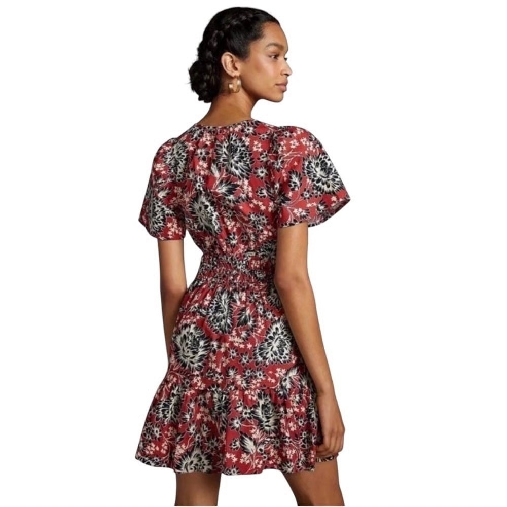 Anthropologie Red and Black Floral Dress